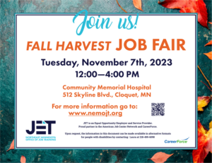 Fall Harvest Job Fair flyer Cloquet MN
