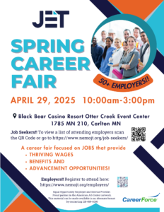 Flyer for Spring Career Fair on April 29, 2025 held at Black Bear Casino Resort
