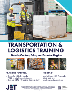 Transportation and Logistics training flyer for Duluth MN